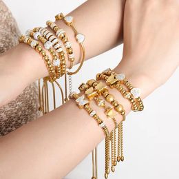 Link Bracelets Stainless Steel Beads For Women Gold Color Adjustable Box Chains Luxury Jewelry Pulseras Mujer