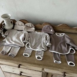 Korean Autumn Baby's Sets Toddler Casual Set Loose Kids Waffle Sweater Pants Two-piece Set Boys Clothes Suit 240103