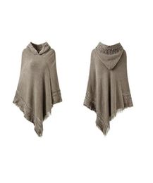 Scarves Women Winter Knit Hooded Poncho Cape Crochet Fringed Tassel Shawl Wrap Sweater7203136