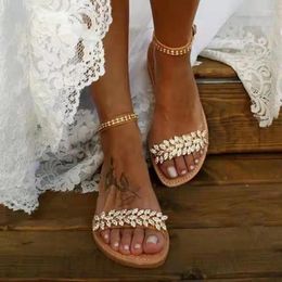 Sandals Summer Flat Women Bohemian Style Shoes Casual 2024 Beach Wedding Plus Size Rhinestone Open Toe