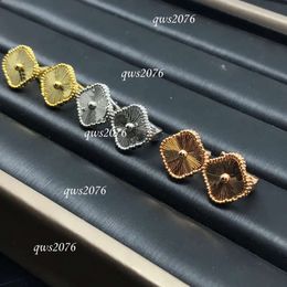 Designer Earrings Fashion Vintage Four Leaf Clover Charm Stud Gold Plated Laser Agate For Women Girls Valentine's Mother's Day Wedding Jewellery Gift