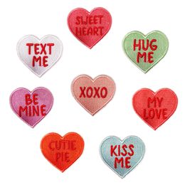 Valentine's Day Iron on Patches Colorful Heart Shaped Embroidered Applique Repair Decoration Patch for Clothing Jacket Hats Backpack Jeans