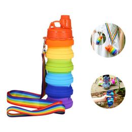 Water Bottles Rainbow Sile Folding Water Bottle Outdoor Portable Camouflage Telescopic Cup Sports Kettle Mountaineering Cam Equipment Dhdka