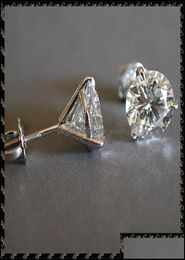 Stud Earrings Jewelry Accessories Luxury Female 678Mm Round Lab Diamond Real 925 Sterling Sier For Women Small Screw Drop Delive6982481