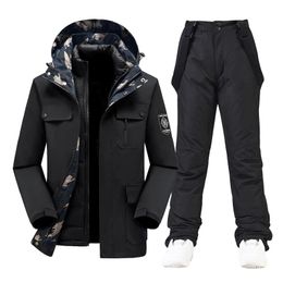 Jackets New Warm Ski Suit Men Winter Snow Down Jacket and Pants Outdoor Waterproof Breathable Male Snowboard Wear Skiing Outfits Suits