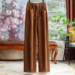 Women's Pants Corduroy High-waisted Narrow Version Of The Micro Wide-leg Straight Female Winter 2024 Warm Solid Colour Casual