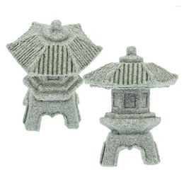 Garden Decorations 2pcs Mini Pagoda Statue Japanese Sandstone Lantern Bonsai Micro Landscape Decoration