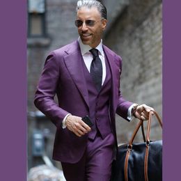 Suits Latest Coat Pant Design Purple Men's Suit Notch Lapel 3 Piece Male Suit Fashion Summer Costume Made Smart Business Man Clothes