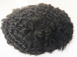 10mm Wave Afro Curly Mens Toupee Full Pu Human Hair Toupee For Black Men Replacement System Deep Curly Remy Hair Lace Men Wig5323182