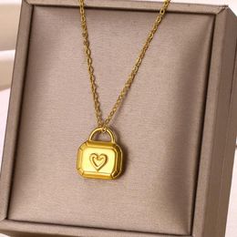 Pendant Necklaces Stainless Steel Eternal Love The Lock Heart Necklace For Women Classic Gold Colour Chain Romance Cute Jewellery