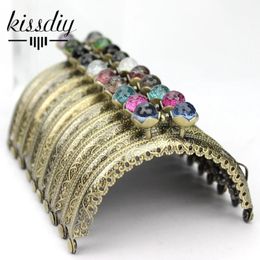 KISSDIY 10 pcslot 85 cm Antique Bronze Metal Purse frame Semicircle Lotus Head coral beads Kiss clasp DIY bag accessories 240105
