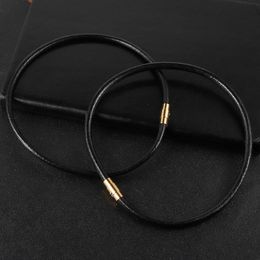 3/4/5/6mm Vintage Leather Necklace for Men Black Slide Rope Chain Magnetic Clasp Women Fashion Choker Neck Jewellery Accessories 240104