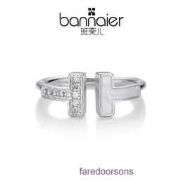2024 new Designer Tifannissm ring Stainless steel Trendy Diamond Fritillaria Double T Ring Womens Korean Fashion Instagram Simple and High Have Original Box