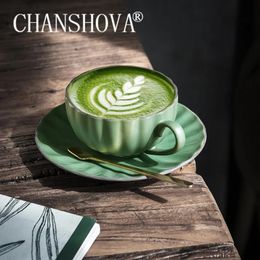 CHANSHOVA 200ml European Retro Style Matte Ceramic Coffee Cups and Saucer Set China Porcelain Tea Cup Mugs C006 240104