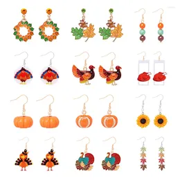 Dangle Earrings Autumn Thanksgiving Wooden Fall Pumpkin Turkey Car Teardrop Women Jewellery Wholesale Halloween Party