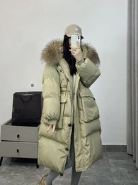 Big Real Raccoon Fur Hooded Waterproof Winter Womens Long Puffer Jacket Duck Down Coat Female Rain Feather Parkas 240105