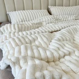 High-end Thicken Plush Bedding Set for Winter Autumn Warm Artificial Rabbit Velvet Duvet Cover Set for 4 Pcs Warmth Bedding Sets 240105