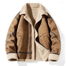 Men's Jackets Mens Smart Winter American Style Warm Suede Lapel Jacket Handsome Retro Casualautumn Trend Brand Grain Velvet Cotton Coat
