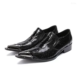 Dress Shoes Zapato Social Masculino Mens Genuine Leather Iron Pointed Toe For Python Skin Slip On Wedding Business Oxford