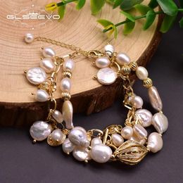 Bangles Glseevo Fresh Water White Pearl Woman 2 Layer Bracelet Charm Handmade Vintage Exquisite Jewellery Wedding Gift Customizable Gb0218