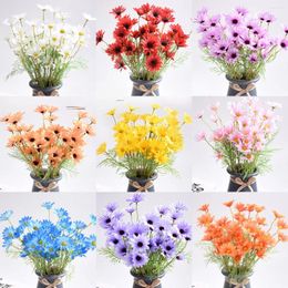 Decorative Flowers 5 Heads Artificial Daisy Bunch Dry Chrysanthemum Bridal Bouquet Silk Party Wedding Decor 50CM Fake Gift