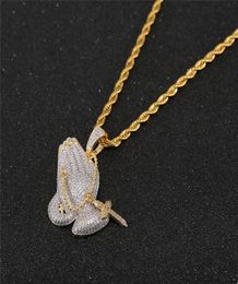 Iced Out Praying Hand Pendant Necklace With Mens/Women Gold Silver Colour Hip Hop Charm Jewellery Necklace Chain For Gifts5707411