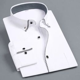 Classic Men's Dress Shirts LongSleeved Spring and Autumn White Shirt Business Casual Slim Fit Contrast Color AntiWrinkle 240104