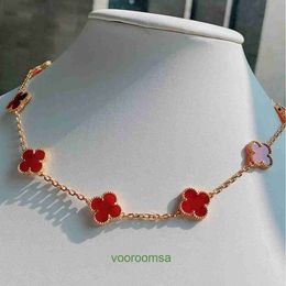 High Quality Van 18k Gold Holiday Gift Bracelet Jewelry Fanjia Edition New Double Sided Four Leaf Grass Flower Necklace Thick Plated 18K With Box