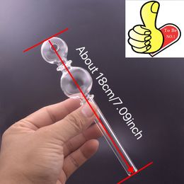 Wholesale 7inch smoking hand pipe Thick heady Big double ball Straight clear 7inch glass oil burner pipes