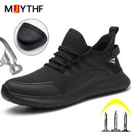 Fashion Safety Shoes Men AntiSmashing Steel Toe Cap Puncture Proof Indestructible Light Breathable Sneaker Work Quality 240105