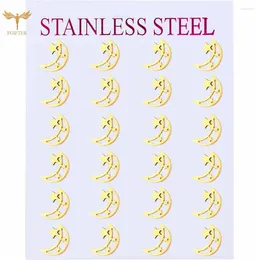 Stud Earrings Beautiful Moon Star Hollow Design Cute Ear Studs Stainless Steel Jewellery Women Accessories Gifts Wholesale 12 Pairs Lot