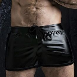 Men's Shorts Men Sexy Latex Casual Beach Large-Size Punk PU Leather Slim Trousers