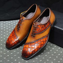 Men's Oxfords Genuine Patent Leather Crocodile Pattern Handmade Lace-up Wedding Party Office Formal Dress Shoes for Men