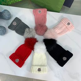 Fashion Kids Knitted Hats Baby Beanie Skull Caps Fox Hair Ball Parent Child Hat Autumn Ear Protectors Winter Boys Girls Wool Warm Cover Hats CSD2401051-6