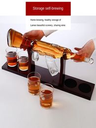 AK47 Gun Decanter Pistol Shape Bottle Drinks Set with Wooden Stand 4 Cups Whiskey Gun Wine Separator Red Wine Decanter Drink Set 240104