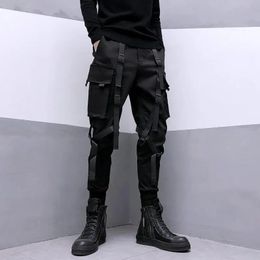 Spring Men Black Cargo Pants Men Ribbon Pocket Trousers Male Japanese Streetwear Hip Hop Harajuku Fashion Harem Pants 240105