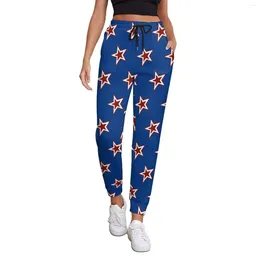 Women's Pants Stars Print Jogger Autumn Red White And Blue Classic Joggers Women Hippie Pattern Trousers Big Size 3XL