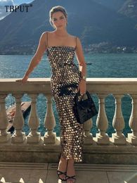 Casual Dresses Elegant Sparkling Slim Sequin Dress Women High Quality Backless Spaghetti Strap Party 2024 Chic Lady Long Vestidos