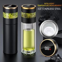 Tea Infuser Vacuum Flask Temperature LED Display 450ml Insulated Cup Stainless Steel Tumbler Thermos Bottle Travel Coffee Mug 240104