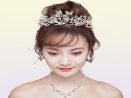 Luxury Crystal Beads Pearl Butterfly Costume Jewelry Sets Floral Rhinestone Choker Necklace Earrings Tiara Wedding Jewelry Set3509069