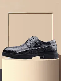 Dress Shoes Men's Business Crocodile Pattern Cowhide Thick Sole Round Toe Lace Up Leather