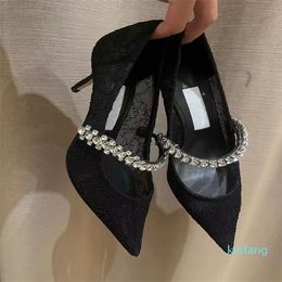Elegant Women Bing Pumps Patent Leather Nude Black Sandals Shoes Crystal Strappy High Heels