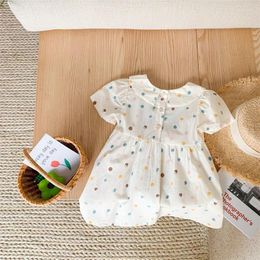 Girl Dresses Polka Dot Lace Girls Dress 2024 Summer Korean Childern O-Neck Pleated Casual Loose Kids Princess