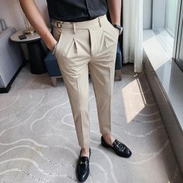 Pants High Quality Men's Suit Pants British Business Dress Pants Casual Office Wedding Trousers Black Grey Streetwear Costume Homme