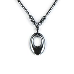 Unisex Men Women Black Hematite Geometry Oval Pendant Necklace Female Party Wedding Natural Stone Beads Choker Necklaces 18/22 240104