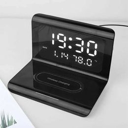 Wireless Chargers Wireless Charger Wireless Charging Pad Alarm Thermometer Calendar Clock Fast Charge cargador inalambrico for for YQ240105