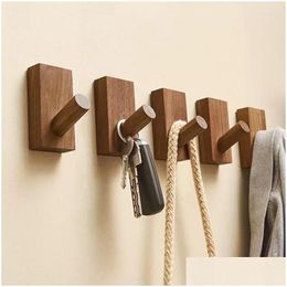 Hooks Rails Simple Solid Wood Hook Walnut Hanging Hanger Bathroom Wall Bedroom Coat Storage Rack Home Towel Key Decoration Drop Delive Otr9H