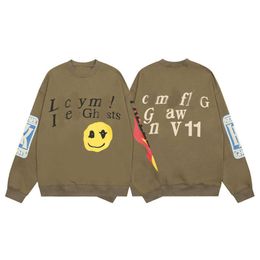 Fashion casual men's kanyes classic Designer smiley face graffiti printed crewneck sweater High street trend loose hoodie