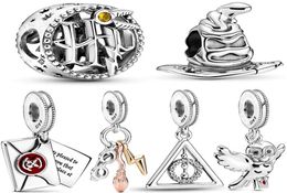 100% 925 sterling silver hedwig owl charm deathly hallows dangle beads fit original bracelet woman jewelry pendant1011413