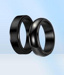 Wedding Rings 8mm Fashion Black Stainless Steel Rotatable Ring GlossyBrush Stylish Punk Men039s Simple Basic Style Jewelry3925503